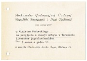 1946, Ambasador Fed .Rep.Jugosławii zaprasza Ministra J.M. Grubeckiego !