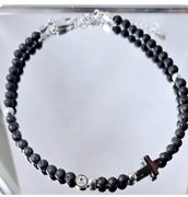 NASZYJNIK  PUDEŁKO RÓŻANIEC KRZYŻ KAMIEŃ LAWA HEMATYT PUDEŁKO STAL 316L