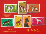 Znaczki fauna:749: psy, zwierzęta- Rumunia 1981r **