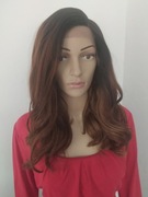Peruka Lace Front, przedziałek boczny, w kolorze kasztanowym ombre, monotop