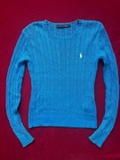 Ralph Lauren cable knit niebieski sweter warkocz vintage 100% bawełna