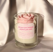Świeca sojowa o zapachu róży i bergamotki - ozdobowa z różą i pianką-300ml