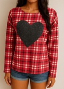 Bluzka oversize kratka serce 