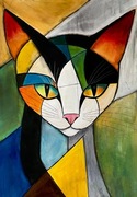 Obraz ręcznie malowany"Kot w abstrakcji"