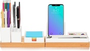 AOTHIA Organizer Biurkowy Drewniany Regulowany BIAŁY Stojak Na Telefon