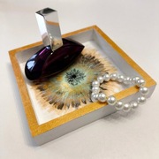 Ręcznie malowana tacka drewniana na biżuterię złota 14cm