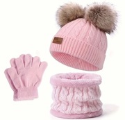 Nowy komplet zimowy Czapka+Komin i Rękawiczki pompon