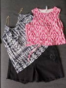 Zestaw: Czarne jeansowe spodenki szorty+2 bluzki rozm.40/42