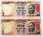 Banknot 1000 Rupii Indie 2012-2014 P.107 Zestaw 2 sztuk