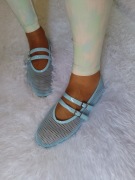 (39) Niebieskie, siateczkowe baleriny wieczorowe z zapięciem, NOWE 