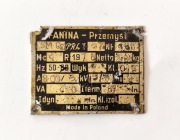 Tabliczka znamionowa kolekcjonerska z PRL Fanina Przemyśl ISM0a PRL T357