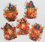 naklejki holograficzne 10szt lampy kwiaty czerwone scrapbooking