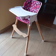 Drewniane krzesełko 3 w 1 do karmienia podnóżek tacka pasy