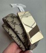 Michael Kors pasek eko skórzany kremowy monogram złota klamra L 107 cm