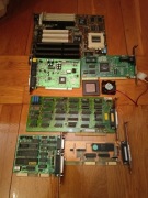 Retro części, płyta, karty ISA i PCI, procesor, wentylator ...