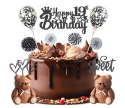 Dekoracja na tort 19 urodziny topper zestaw czarny 19