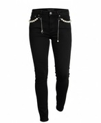Czarne jeansy modelujące UIUJ, ozdobny pasek / łańcuszek w komplecie, S/M