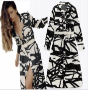 ZARA sukienka koszulowa z nadrukiem i paskiem, M