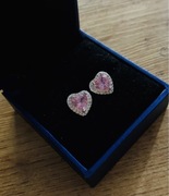 Kolczyki wkręty srebrne serduszka różowe oczko