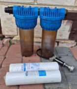 Podwójny filtr wody do basenu / studni 10" + nowe wkłady + uchwyt montażowy