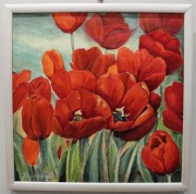 Ręcznie malowany obraz 40x40 kwiat maki akryl/olej