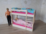 drewniane mebelki dla lalek typu barbie łóżko piętrowe pościel