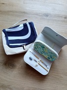 Kosmetyczka z lnianego materiału, przybornik kosmetyczny