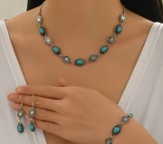 Komplet biżuterii turkus naszyjnik kolczyki bransoletka + pudełko KPL47