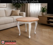 Stół Okrągły Ludwik Biały Prowansalski Blat Dąb Stolik BEKAS Producent 