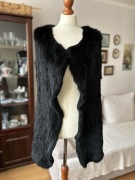 Kamizelka bezrękawnik 100% futro z królika czarne długie 36 S ciepłe 