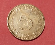 Moneta Jugosławia 5 dinarów 1982