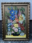 Stary obraz olej na desce „kolorowy bukiet” ”Vintage