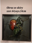 Ozdoby ścienne-Obrazy skóra naturalna, talerze z drewna,rama gips