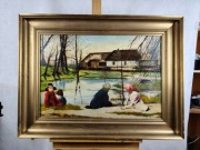 Obraz olejny, dzieci nad stawem, Jan Hopliński Brudziński 1933 055