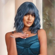 Peruka niebieskie włosy falowane Bob