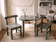 Komplet mebli vintage stolik lata 60 + 2 krzesła lata 70 PRL shabby chic