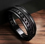 Mega elegancka Bransoletka CZARNA męska skóra EKOLOGICZNA Unisex. Nowy!