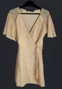 ZARA Sukienka Koktajlowa Damska Beżowa Cekiny Mini (INT S)