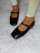 (39) Czarne baleriny biznesowe z zapięciem, NOWE 