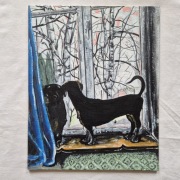 Jamniki w oknie obraz od artysty ozdoba prezent