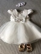 Sukieneczka do chrztu + płaszczyk ZARA + buciki HM