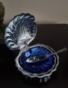 Muszla na kawior, posrebrzana platerowana kawiornica maselnica