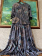 kostium letni spódnica bluzka garsonka rozkloszowana  z Falbanami