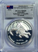 Srebrna moneta Australia Krokodyl Słonowodny - Graham 2014 1oz PCGSMS69 