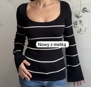 Sweter szerokie rękawy nowy z metką prezent paski H&M gruby xs s m
