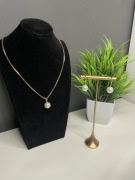 Złoty komplet biżuterii naszyjnik + kolczyki perła elegancki