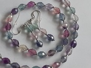 FLUORYT - komplet biżuterii z kamienia naszyjnik bransoletka kolczyki