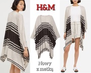 H&M Nowy cienki kardigan narzutka PONCZO kimono pareo XS/S