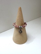 Pierścionek handmade z awenturynem różowym i srebrnym słońcem