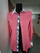 Różowa koszula z kołnierzykiem slim kratka